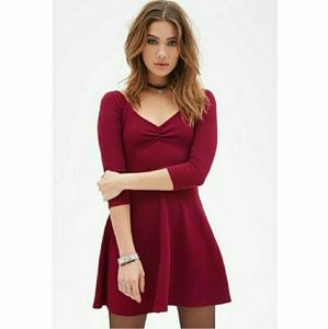 ⚫NWOT Burgundy Skater Dress with 3/4 Sleeve